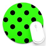 Polka Dots - Black on Neon Green Round Mousepad