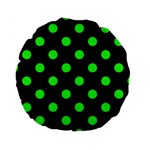 Polka Dots - Neon Green on Black Standard 15  Premium Round Cushion