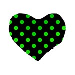 Polka Dots - Neon Green on Black Standard 16  Premium Heart Shape Cushion