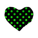 Polka Dots - Neon Green on Black Standard 16  Premium Flano Heart Shape Cushion