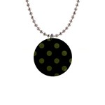 Polka Dots - Army Green on Black 1  Button Necklace