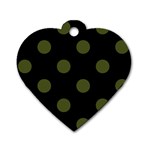 Polka Dots - Army Green on Black Dog Tag Heart (One Side)