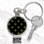 Polka Dots - Army Green on Black Nail Clippers Key Chain