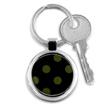 Polka Dots - Army Green on Black Key Chain (Round)