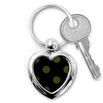 Polka Dots - Army Green on Black Key Chain (Heart)