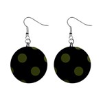 Polka Dots - Army Green on Black 1  Button Earrings