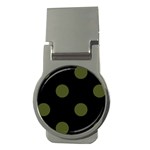 Polka Dots - Army Green on Black Money Clip (Round)