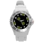 Polka Dots - Army Green on Black Round Plastic Sport Watch (L)