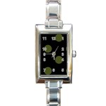 Polka Dots - Army Green on Black Rectangle Italian Charm Watch