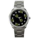 Polka Dots - Army Green on Black Sport Metal Watch