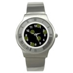 Polka Dots - Army Green on Black Stainless Steel Watch