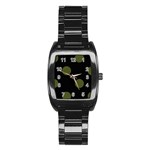 Polka Dots - Army Green on Black Stainless Steel Barrel Watch