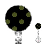 Polka Dots - Army Green on Black Stainless Steel Nurses Watch