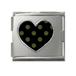 Polka Dots - Army Green on Black Mega Link Heart Italian Charm (18mm)