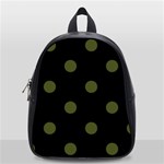 Polka Dots - Army Green on Black School Bag (Small)