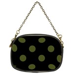 Polka Dots - Army Green on Black Chain Purse (One Side)