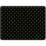 Polka Dots - Army Green on Black Fleece Blanket (Large) (One Side)