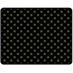 Polka Dots - Army Green on Black Double Sided Fleece Blanket (Medium) (Two Sides)