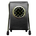 Polka Dots - Army Green on Black Pen Holder Desk Clock