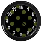 Polka Dots - Army Green on Black Wall Clock (Black)