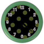 Polka Dots - Army Green on Black Color Wall Clock