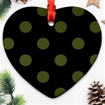 Polka Dots - Army Green on Black Ornament (Heart)