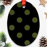 Polka Dots - Army Green on Black Ornament (Oval)