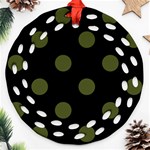 Polka Dots - Army Green on Black Ornament (Round Filigree)