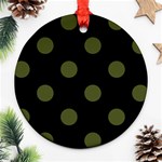 Polka Dots - Army Green on Black Round Ornament (Two Sides)