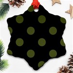 Polka Dots - Army Green on Black Ornament (Snowflake)