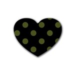 Polka Dots - Army Green on Black Rubber Coaster (Heart)