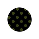 Polka Dots - Army Green on Black Rubber Round Coaster (4 pack)