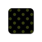 Polka Dots - Army Green on Black Rubber Coaster (Square)