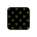 Polka Dots - Army Green on Black Rubber Square Coaster (4 pack)