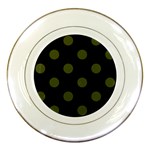 Polka Dots - Army Green on Black Porcelain Plate