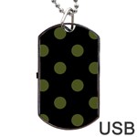 Polka Dots - Army Green on Black Dog Tag USB Flash (One Side)