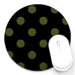 Polka Dots - Army Green on Black Round Mousepad