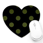 Polka Dots - Army Green on Black Heart Mousepad