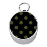 Polka Dots - Army Green on Black Silver Compass (Mini)