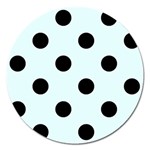 Polka Dots - Black on Bubbles Cyan Magnet 5  (Round)