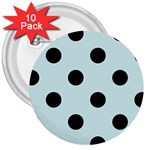 Polka Dots - Black on Light Cyan 3  Button (10 pack)