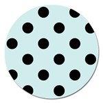 Polka Dots - Black on Light Cyan Magnet 5  (Round)