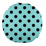 Polka Dots - Black on Celeste Cyan Large 18  Premium Round Cushion