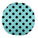 Polka Dots - Black on Celeste Cyan Large 18  Premium Flano Round Cushion