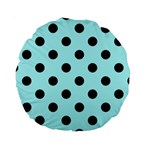 Polka Dots - Black on Celeste Cyan Standard 15  Premium Round Cushion