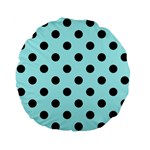 Polka Dots - Black on Celeste Cyan Standard 15  Premium Flano Round Cushion