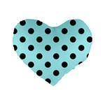 Polka Dots - Black on Celeste Cyan Standard 16  Premium Heart Shape Cushion