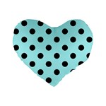 Polka Dots - Black on Celeste Cyan Standard 16  Premium Flano Heart Shape Cushion