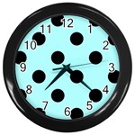 Polka Dots - Black on Celeste Cyan Wall Clock (Black)