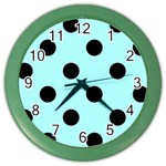 Polka Dots - Black on Celeste Cyan Color Wall Clock